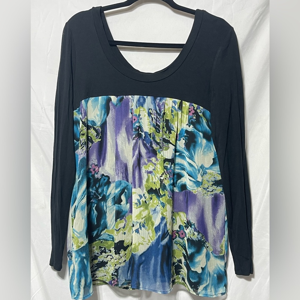 Sunny Leigh Black and Blue Floral Blouse